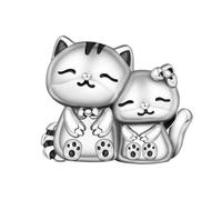 LAYCHEN Cute Cats Together Beads Pendants Bracelet Charms Fit Original Bracelet For Women Gift Fine Jewelry Diy