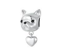 LAYCHEN Dainty 925 Sterling Silver Bulldog With Heart-shaped Pendant Charms Puppy Dog Charm For Women Fit Original Bracelet