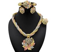 LAYCHEN Dubai Multicolor Set Fashion Flowers Pendant Bracelet Jewelry Charm Necklace Choker For Women Nigerian Bridal Wedding Gift