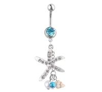 LAYCHEN Lovely Blue Crystal Starfish Green Crystal Navel Bar Navel Ring Navel Piercing Jewelry