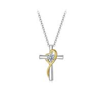 LAYCHEN Moissanite Cross Necklace Two-tones Gold Pendant Necklace For Women 925 Sterling Silver Faith Jewelry