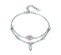 LAYCHEN Romantic New 925 Sterling Silver Sweet Heart Pink Cz Double Layers Bracelets For Women Sterling Silver Jewelry