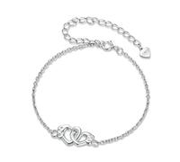 LAYCHEN White Gold Heart Chain Bracelet For Women, Dainty 925 Sterling Silver Adjustable Trend Bracelet