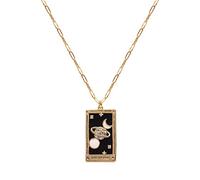 Laye Pendant Necklace for Women Electroplated Retro Tarot with Diamond Oil Drop Square Necklace Magician Sun Star Moon Front Bauble Necklace (J, One Size)