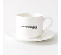 LAYEHDF Ceramic Coffee Cup Letters Quotes Wise Famous Phrase Lettering （6oz/175ml） Ceramic Coffee Mug for Cappuccino Tea, Milk,，Sets Tea Cup with Saucers (White)