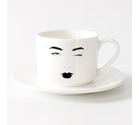 LAYEHDF Ceramic Coffee Cup Never Stop Exploring Camping Camp Tent Travel Natural （6oz/175ml） for Home and Office，Sets Tea Cup with Saucers (White)