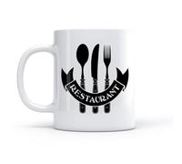 LAYEHDF Ceramic Coffee Cup Restaurant menu Symbol Cafe bar Knife Spoon Fork （11oz/320ml） and Mulled Drinks, Espresso