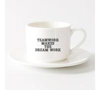 LAYEHDF Ceramic Coffee Mug Teamwork Makes The Dream Work Quote Office Team Business Inspirational Phrase （6oz/175ml） Restaurant, Office，Sets Tea Cup with Saucers (White)