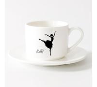 LAYEHDF Ceramic Cup Ballet Dancer Dance Opera and Ballet Theatre Dancing Passion （6oz/175ml） for Home and Office，Sets Tea Cup with Saucers (White)