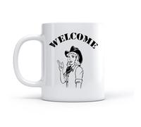 LAYEHDF Ceramic Cup Cowgirl Wild West Girl Hat Welcome Word Western Home （11oz/320ml） Dishwasher and Microwave Safe
