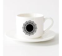 LAYEHDF Ceramic Cup for Coffee Tea Cocoa Mandala Hamsa Talisman Amulet （6oz/175ml） Stylish & Durable - Microwave & Dishwasher Safe，Sets Tea Cup with Saucers (White)
