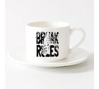 LAYEHDF Ceramic Cup for Home and Office Break Rules Words Chain Hands （6oz/175ml） Ceramic Coffee Mug for Cappuccino Tea, Milk,，Sets Tea Cup with Saucers (White)