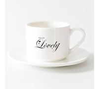 LAYEHDF Ceramic Cup for Home and Office You are Lovely Lettering Words （6oz/175ml） Ceramic Coffee Mug for Cappuccino Tea, Milk,，Sets Tea Cup with Saucers (White)
