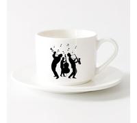 LAYEHDF Ceramic Cup Jazz Band Musicians Silhouette Musical Instruments （6oz/175ml） Great for Home, Office, Cafes, Gift Ideas，Sets Tea Cup with Saucers (White)