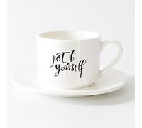 LAYEHDF Ceramic Cup Quote Just Be Yourself Letter Quote Motivational （6oz/175ml） Stylish & Durable - Microwave & Dishwasher Safe，Sets Tea Cup with Saucers (White)