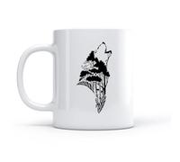 LAYEHDF Ceramic Cup Wolf Head Silhouette Abstract Natural Tree Forest （11oz/320ml） Ceramic Coffee Mug for Cappuccino Tea, Milk,