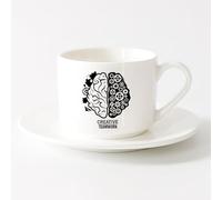 LAYEHDF Ceramic Cups with Handles Brain Teamwork Gear Creative Office ig （6oz/175ml） Ceramic Coffee Mug for Cappuccino Tea, Milk,，Sets Tea Cup with Saucers (White)