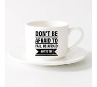 LAYEHDF Ceramic Cups with Handles Don t be Afraid Famous Quote Words Wise （6oz/175ml） for Tea, Hot Chocolate，Sets Tea Cup with Saucers (White)