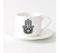 LAYEHDF Ceramic Cups with Handles Hamsa Hand Fatima Eye Amulet Talisman （6oz/175ml） Great for Home, Office, Cafes, Gift Ideas，Sets Tea Cup with Saucers (White)