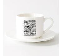 LAYEHDF Ceramic Cups with Handles House Rules Inspirational Quote （6oz/175ml） Humorous Gift for Coffee Lovers, Work Besties, Coworkers & Friends，Sets Tea Cup with Saucers (White)
