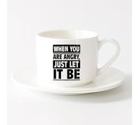 LAYEHDF Ceramic Cups with Handles Just Let It Be Quote Inspirational （6oz/175ml） Great for Home, Office, Cafes, Gift Ideas，Sets Tea Cup with Saucers (White)
