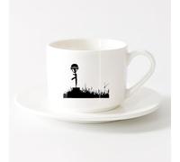 LAYEHDF Ceramic Cups with Handles Military Remember Patriotic Honor Weapon （6oz/175ml） for Espresso, Tea- Set，Sets Tea Cup with Saucers (White)