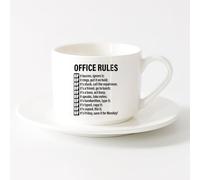 LAYEHDF Ceramic Cups with Handles Office Rules Space ation idea m （6oz/175ml） Humorous Gift for Coffee Lovers, Work Besties, Coworkers & Friends，Sets Tea Cup with Saucers (White)
