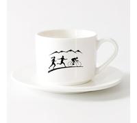 LAYEHDF Ceramic Cups with Handles Sport Running Cycling Hiking Mountains （6oz/175ml） Ceramic Coffee Mug for Cappuccino Tea, Milk,，Sets Tea Cup with Saucers (White)