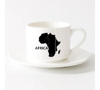 LAYEHDF Ceramic Drinkware for Home Continent Africa African Native Map （6oz/175ml） Dishwasher Microwave Safe,for Office and Home ，Sets Tea Cup with Saucers (White)