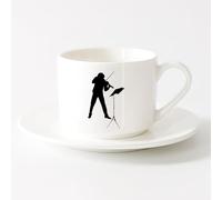 LAYEHDF Ceramic Drinkware for Home Deval Music Man Playing Violin Notes （6oz/175ml） Cappuccino, Latte Macchiato, Tea, Espresso，Sets Tea Cup with Saucers (White)