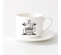 LAYEHDF Ceramic Drinkware for Home Greek Rome Soldiers Ancient Battle （6oz/175ml） Dishwasher Microwave Safe,for Office and Home ，Sets Tea Cup with Saucers (White)