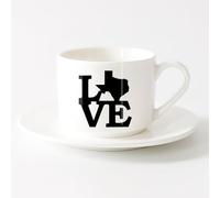 LAYEHDF Ceramic Drinkware for Home Love Texas Map Word Native USA State （6oz/175ml） Ceramic Coffee Mug for Cappuccino Tea, Milk,，Sets Tea Cup with Saucers (White)