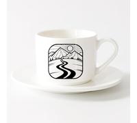 LAYEHDF Ceramic Drinkware for Home Mountain Tourism Emblem Road Journey （6oz/175ml） Dishwasher Microwave Safe,for Office and Home ，Sets Tea Cup with Saucers (White)