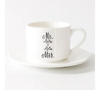LAYEHDF Ceramic Drinkware for Home Mr Mrs Wedding Lettering Wedding Romantic （6oz/175ml） for Milk Tea Cola Water，Sets Tea Cup with Saucers (White)
