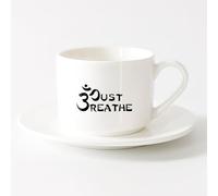 LAYEHDF Ceramic Drinkware for Home Om Just Breathe Indian Words Yoga Room （6oz/175ml） for Tea, Hot Chocolate，Sets Tea Cup with Saucers (White)
