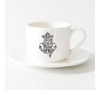 LAYEHDF Ceramic Drinkware for Home Sea Ships Anchor Nautical Steering Wheel （6oz/175ml） Ideal for Home & Office Use，Sets Tea Cup with Saucers (White)