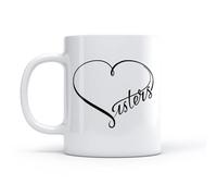 LAYEHDF Ceramic Drinkware for Home Sisters Word Lettering Love Heart （11oz/320ml） Office, Home, Café, Dishwasher & Microwave Safe