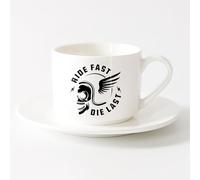 LAYEHDF Ceramic Drinkware for Home Skull Bones Death Spot Scary Monster （6oz/175ml） Dishwasher Microwave Safe,for Office and Home ，Sets Tea Cup with Saucers (White)