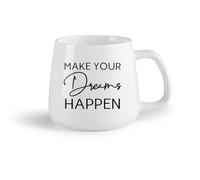 LAYEHDF Ceramic Fruit Cup Ceramic Coffee Mug Quotes Words Inspire Make Your Dreams Happen Lettering （14oz/400ml） and Microwave-Safe