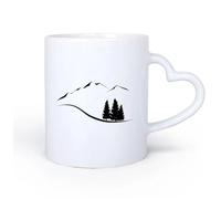 LAYEHDF Ceramic Heart-Shaped handleTea and Coffee Cups Mountain Trees Snowy Peaks Mountain Resort 11oz/320ml Office, Home, Café, Dishwasher & Microwave Safe