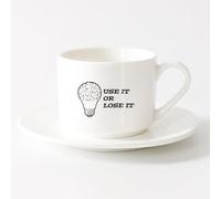 LAYEHDF Ceramic Mug Cup Brain Quote Office Home Motivating Inspiring （6oz/175ml） Great for Home, Office, Cafes, Gift Ideas，Sets Tea Cup with Saucers (White)