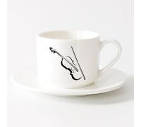 LAYEHDF Ceramic Mug Cup Classical Music Violin Musical Instrument （6oz/175ml） Humorous Gift for Coffee Lovers, Work Besties, Coworkers & Friends，Sets Tea Cup with Saucers (White)