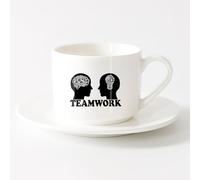 LAYEHDF Ceramic Mug Cup Emotional Intelligence Lightbulb Brain Team Work officeg （6oz/175ml） Nice Xmas Gift，Sets Tea Cup with Saucers (White)