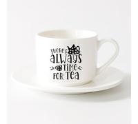 LAYEHDF Ceramic Mug Cup Tea Time Cup Teapot Quote Kitchen Cafe Phrase （6oz/175ml） Ceramic Coffee Mug for Cappuccino Tea, Milk,，Sets Tea Cup with Saucers (White)