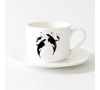 LAYEHDF Ceramic Mug Gift Box Latte Mug with Handle Killer Whale Sea Ocean Style （6oz/175ml） Dishwasher Safe，Sets Tea Cup with Saucers (White)