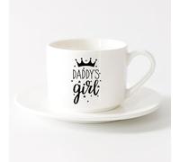 LAYEHDF Ceramic Tea Cup Crown Daddy's Girl Quote Nursery Little Princess （6oz/175ml） Dishwasher Microwave Safe,for Office and Home ，Sets Tea Cup with Saucers (White)