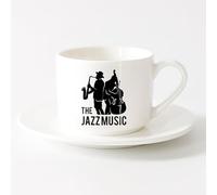 LAYEHDF Ceramic Tea Cup Music Jazz Night Saxophone Player Silhouette （6oz/175ml） Coffee, Tea, Latte, Milk, Cocoa, Juice and Other Hot Drinks，Sets Tea Cup with Saucers (White)