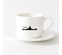 LAYEHDF Ceramic Tea Cup Nautical Military Ship USA Battle at Sea Warship （6oz/175ml） Cappuccino, Latte Macchiato, Tea, Espresso，Sets Tea Cup with Saucers (White)
