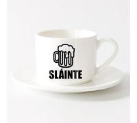 LAYEHDF Ceramic Tea Cup Sláinte Irish Toast Father Father Pub Pint of Beer （6oz/175ml） for Tea, Hot Chocolate，Sets Tea Cup with Saucers (White)