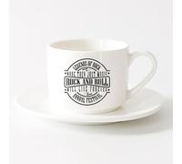 LAYEHDF Ceramic Tea Cup Words Rock&Roll Will Live Forever Legends Music （6oz/175ml） Office, Home, Café, Dishwasher & Microwave Safe，Sets Tea Cup with Saucers (White)